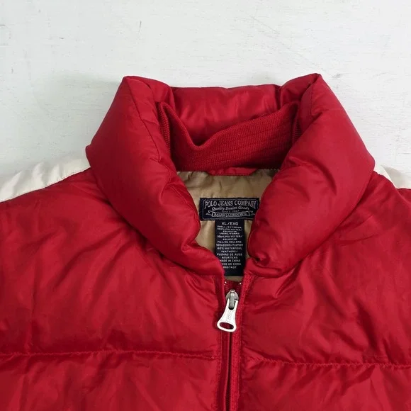 Vintage Polo Ralph Lauren Red White Stripe Down Puffer Jacket Coat Men's XL EUC